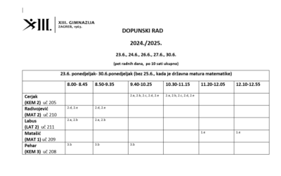 Raspored dopunskog rada za 2024./2025.