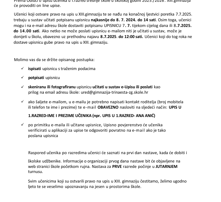UPISI U PRVI RAZRED ZA ŠKOLSKU GODINU 2025./2026.