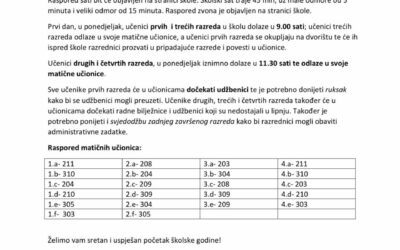 Upute za učenike za prvi dan nastave