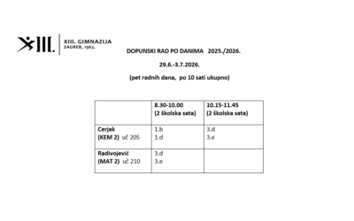 Raspored dopunskog rada 2025./2026.