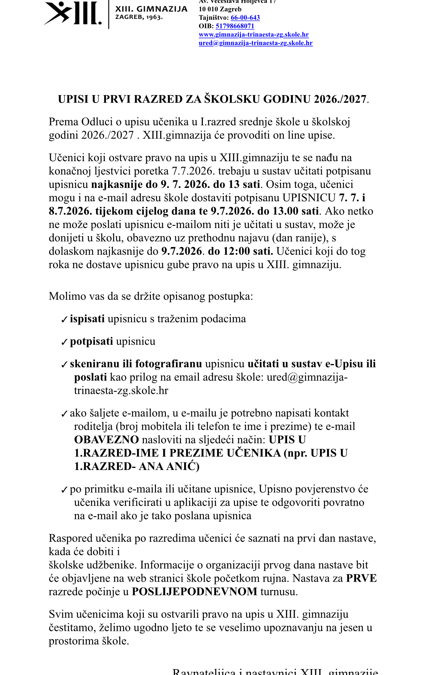 Uputa za online dostavu upisnica
