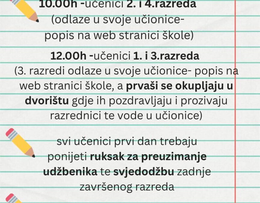 POČETAK ŠKOLSKE GODINE 2026./2027.